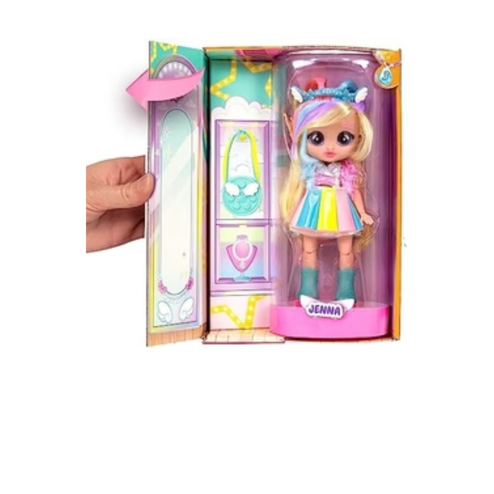 Cry Babies Jenna Doll with Long Hair, Fabric Clothes and 9 Accessories