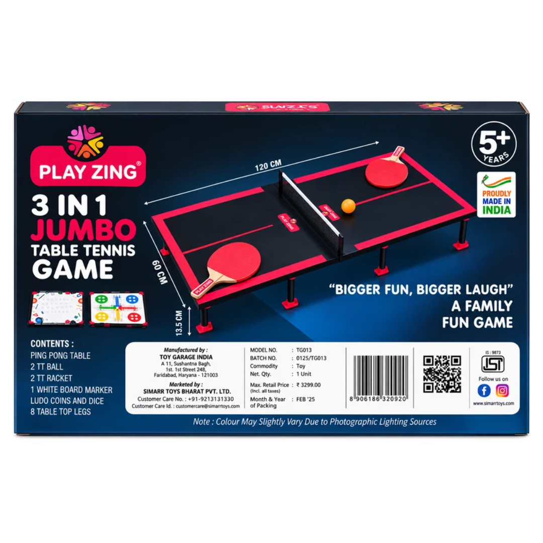 Play Zing 3-in-1 Jumbo Table Tennis, Ludo & Drawing Board Game – 120 CM