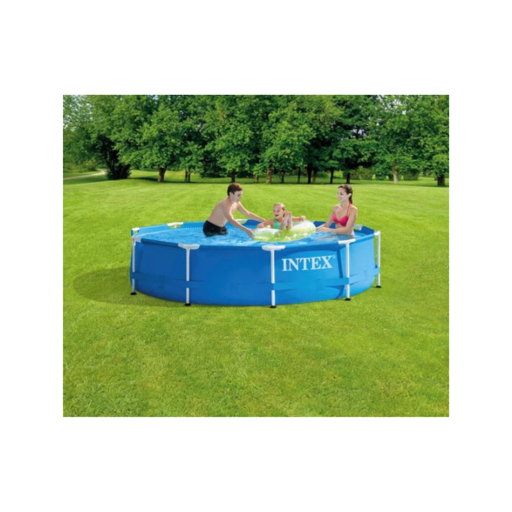 Intex 10 Foot x 30 Inch Round Metal Frame Backyard Above Ground Swimming Pool (28200)