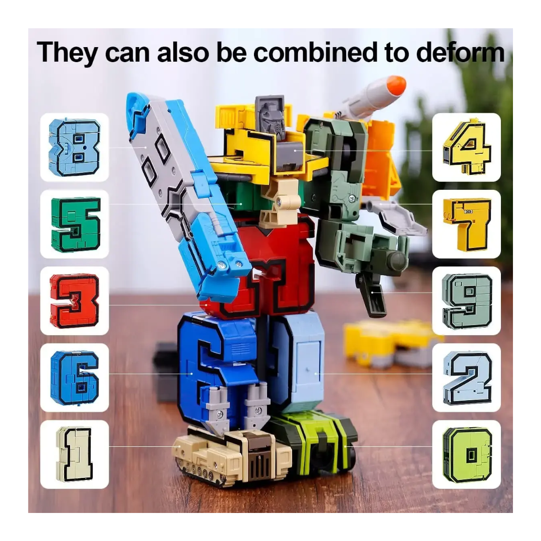 GOOEKE Distortion Digital Transforming Number Robot – 10-Piece Educational STEM Building Toy Set (Numbers 0-9) for Kids Ages 3+
