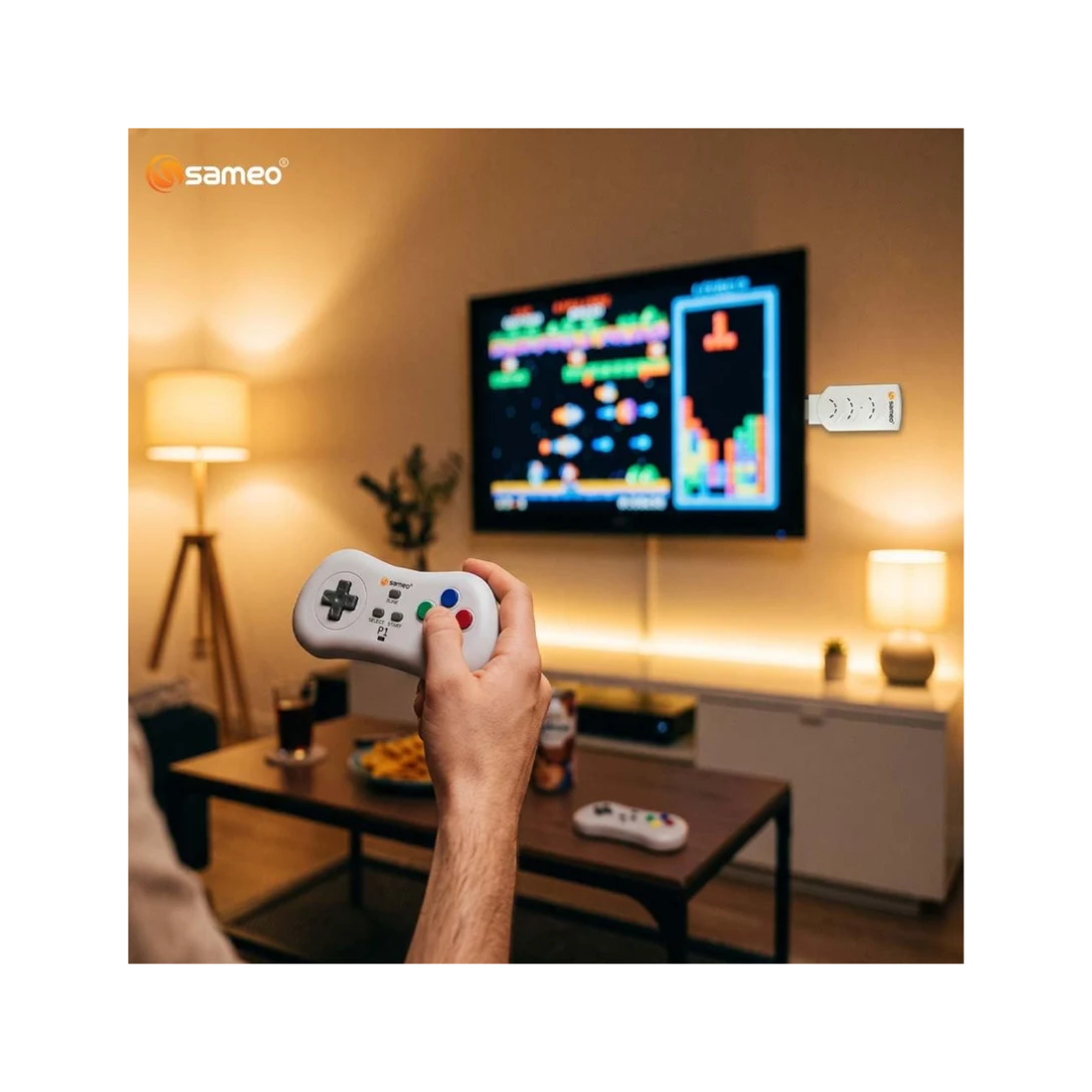 Sameo Micro Genius 2.0 White 8-Bit HDMI Gaming Console 800 Built-in Classic Games Dual Wireless Controllers