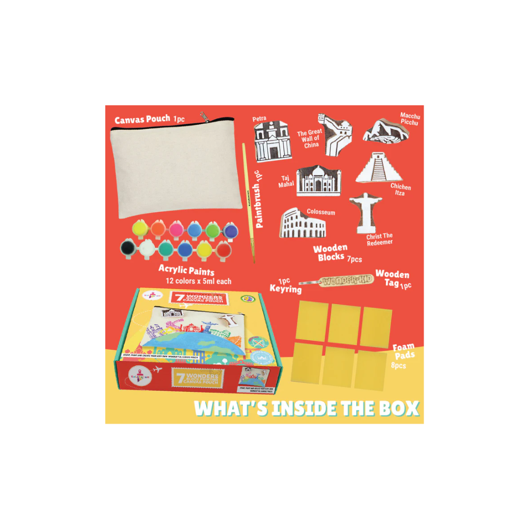 Kalakaram 7 Wonders Block Printed Canvas Pouch Kit