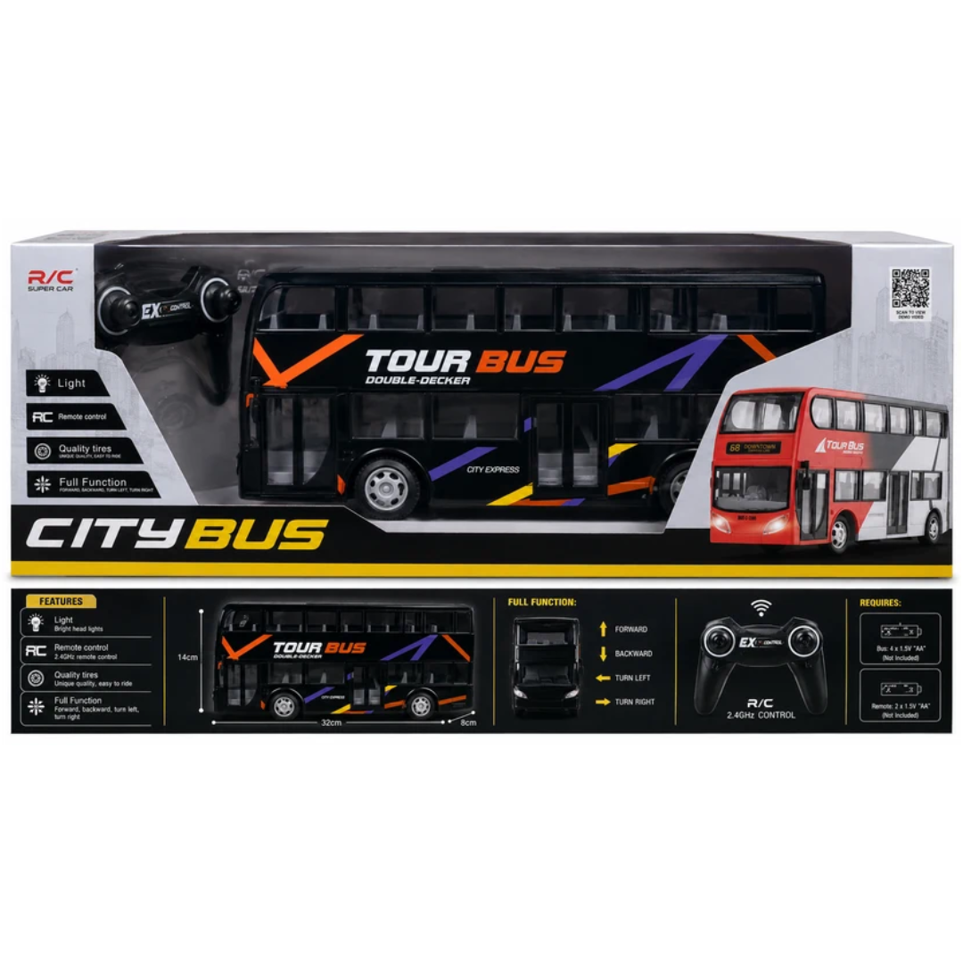 Rainbow Toys Remote Control Double-Decker Tour Bus – City Bus with Lights & Full Function Control