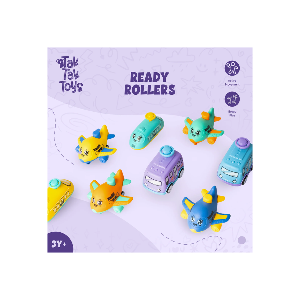 Tik Tak Toys Ready Rollers – the Press-and-Go Cars Set of 8!