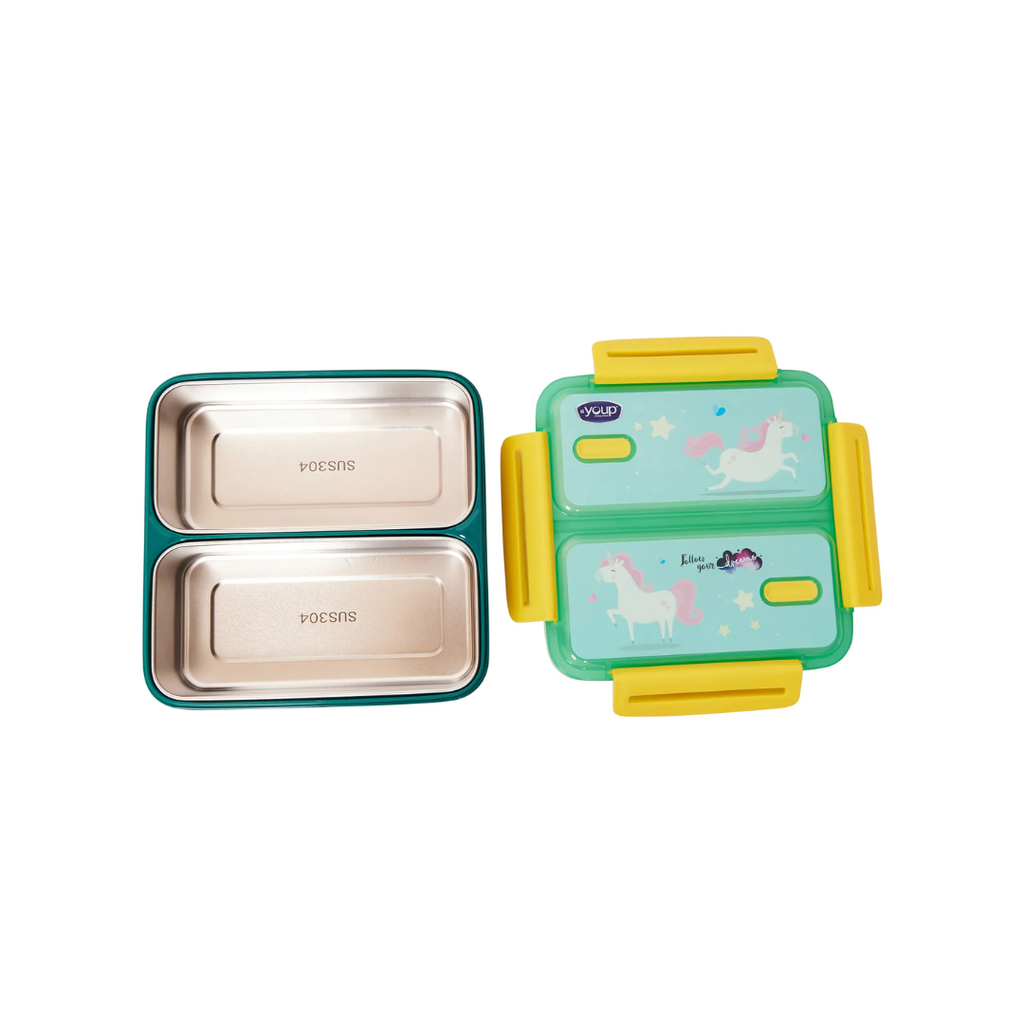 YOUP Stainless Steel Pluto Unicorn Theme Kids Bento Lunch Box With 2 Compartments