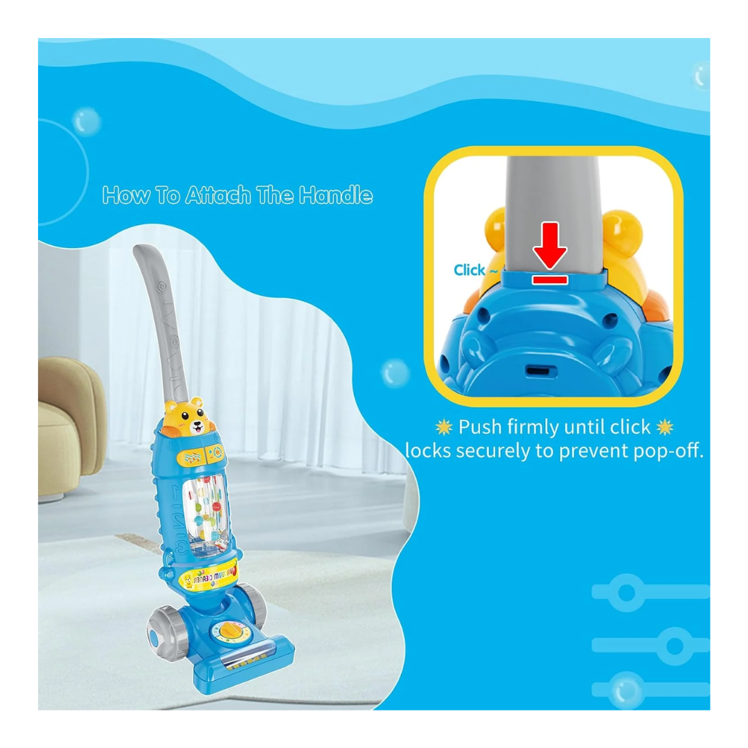 Cute Bear Magical Vacuum Cleaner Toy with Interactive Lights, Melodies & Floor Roller for Kids