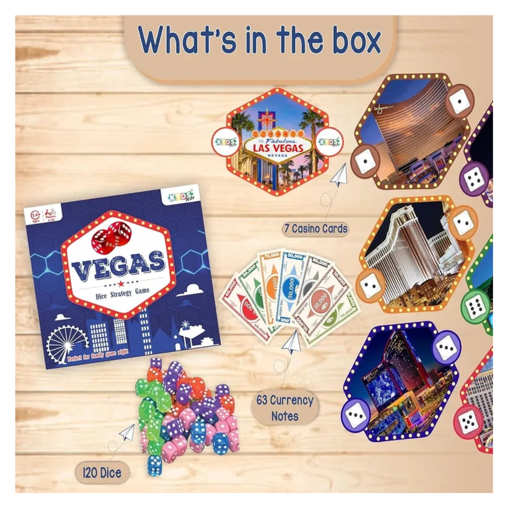 Vegas Dice Strategy Board Game for Groups & Families (4-10 Players, Ages 14+)