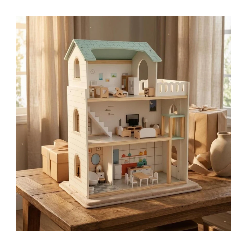 KidKraft Wooden Doll House with Furniture – 3 Storey Modern Dream Home