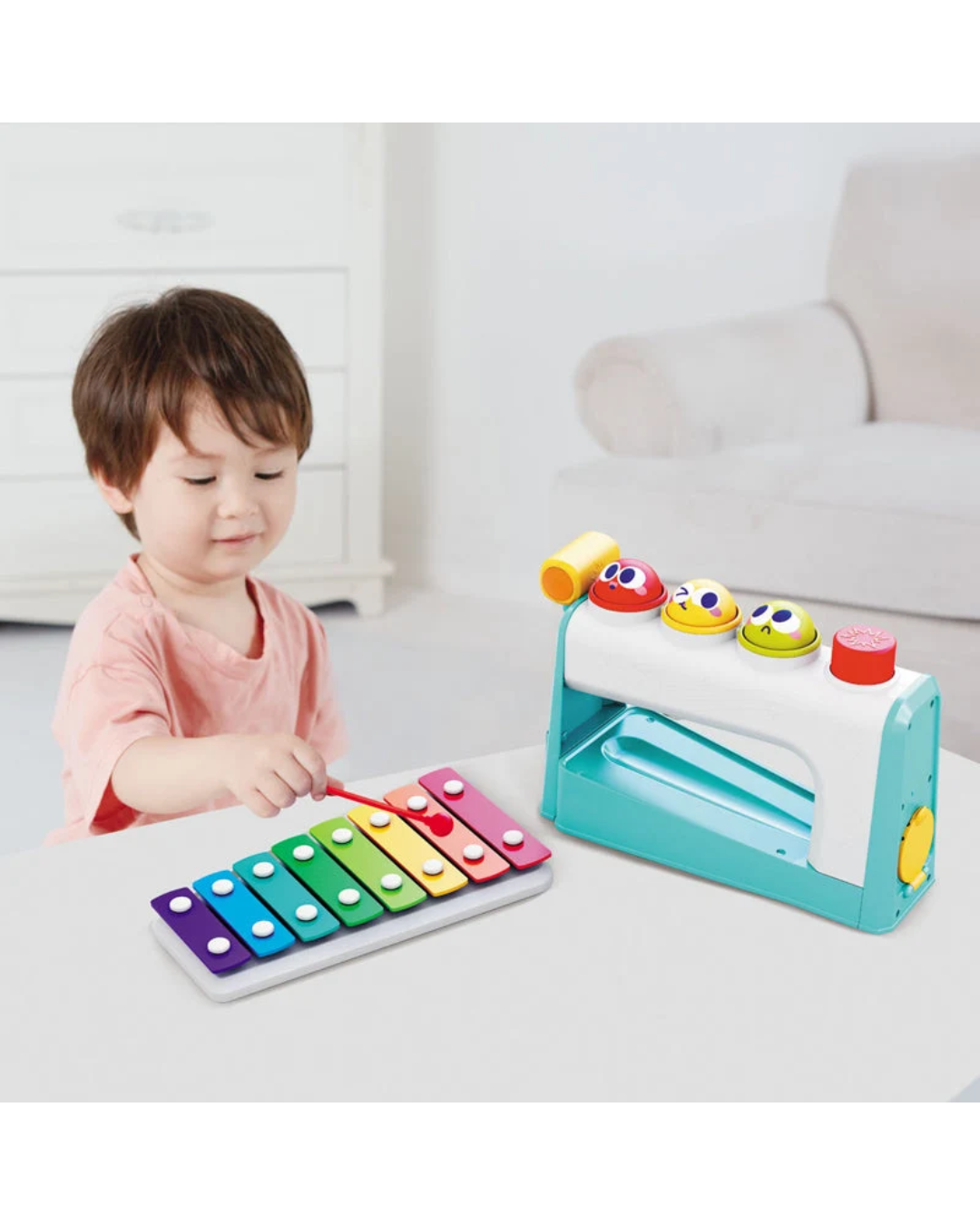 Hola Multifunctional Music Center 4-in-1 Montessori Musical Toy with Xylophone, Hammer Game & Ball Drop