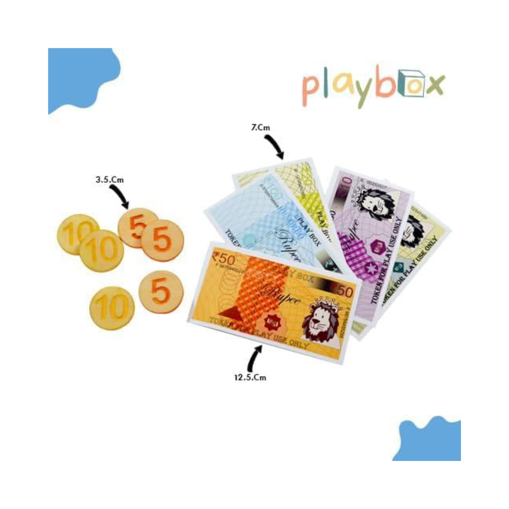 Playblox Funny Money Wooden Cash Register Playset – Interactive Cashier Toy with Wooden Coins, Pretend Currency Notes, Credit Card & Pull-Out Drawer for Toddlers