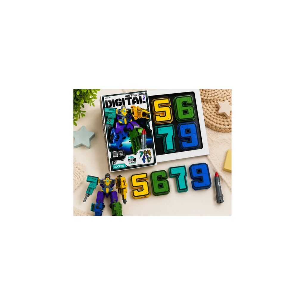 Gooeke Distortion Number Small Puzzle Board with Transforming Robot