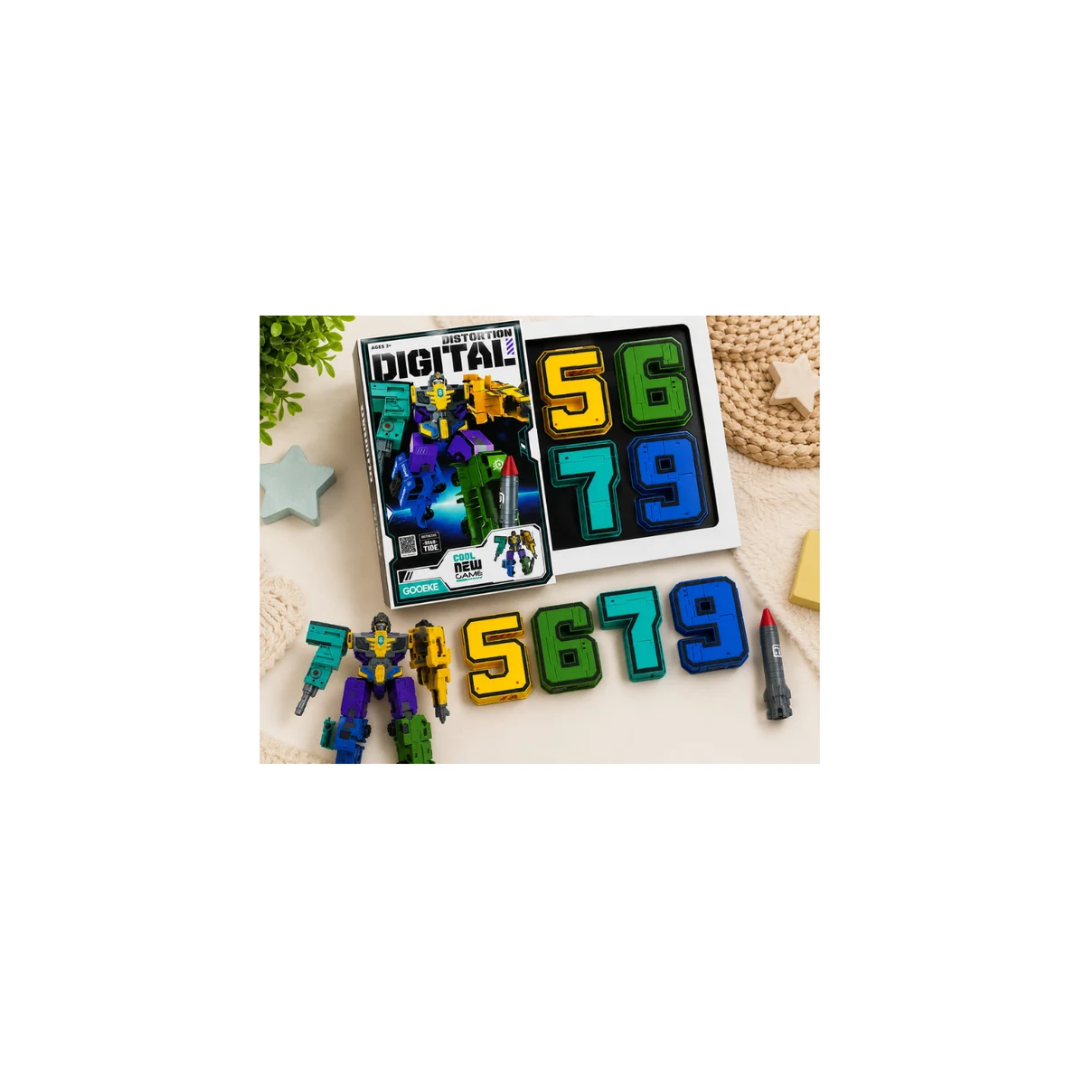 Gooeke Distortion Number Small Puzzle Board with Transforming Robot