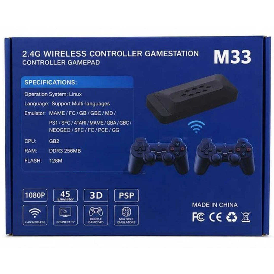 M33 2.4G Wireless Game Station 1080P with 45 Emulators & Dual Controllers
