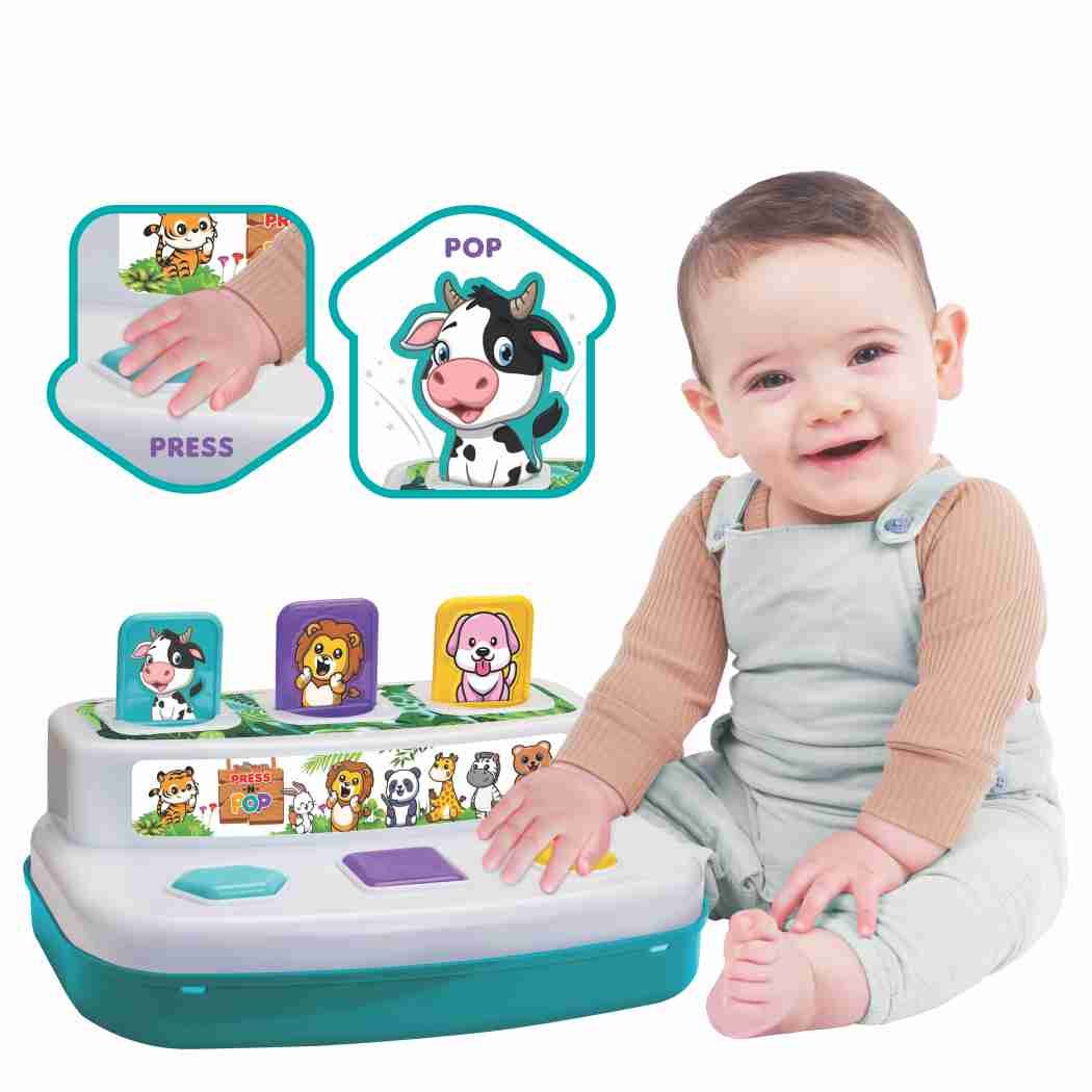 Toymate Press and Pop - A 2 in 1 animals and 3 colourful balls pop up learning educational toy