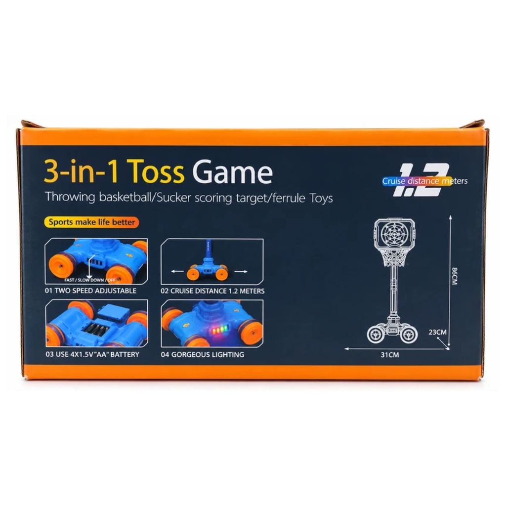 3-in-1 Toss Game for Kids – Basketball, Sucker Target & Ferrule Toss with Adjustable Stand