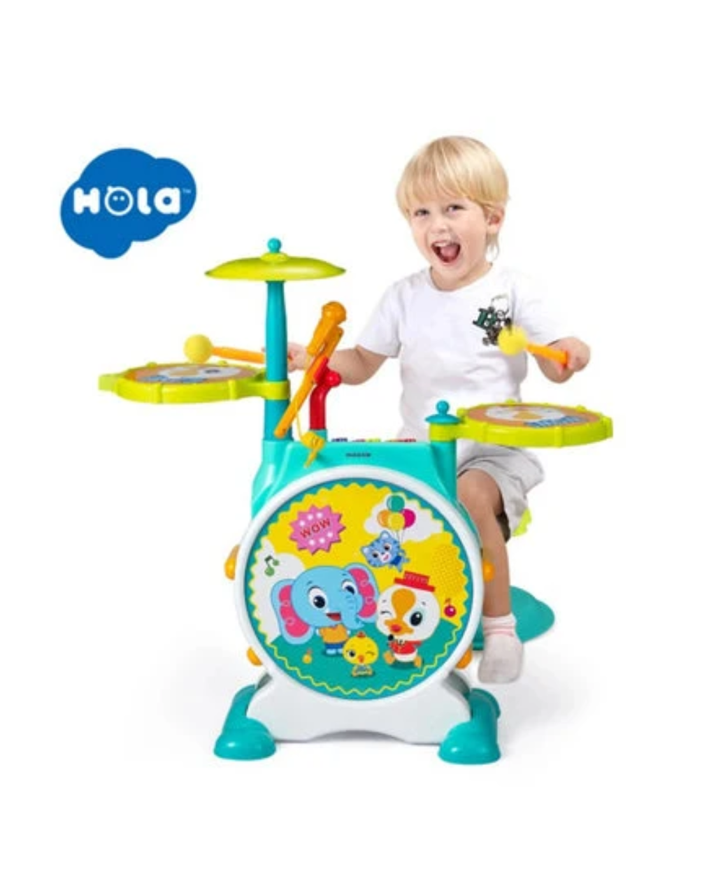 Hola Banging Bopping Drum Set with Microphone & Activity Center Musical Drum Kit for Kids