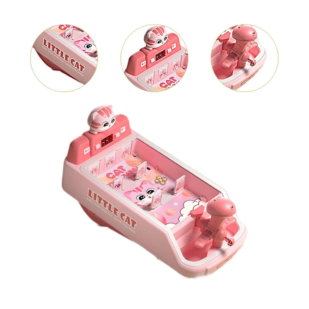 Little Cat Pink Pinball Machine Toy for Kids – Interactive Tabletop Pinball Game with Sound, Lights & Score Display