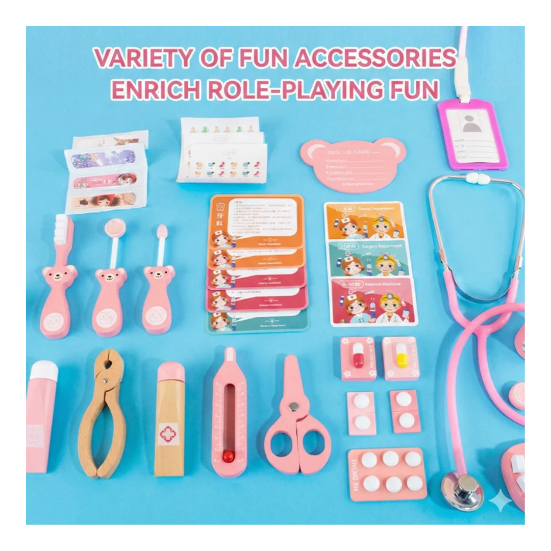 Wooden Doctor Themed Toy Set for Kids – Pretend Play Medical Role Play Kit