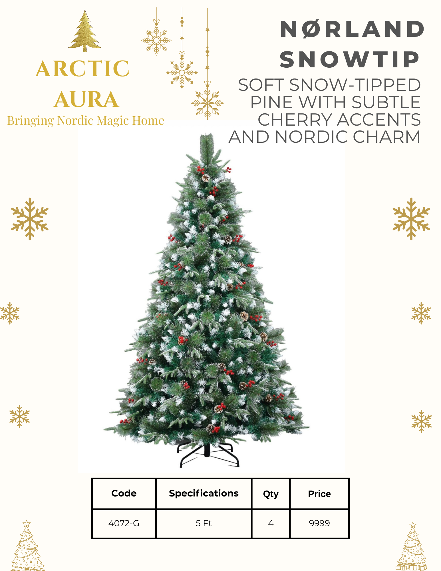 Christmas Nørland Snow Tip Soft Pine With Subtle Cherry Accents And Nordic Charm Christmas Tree (4072-G) 5ft Tree