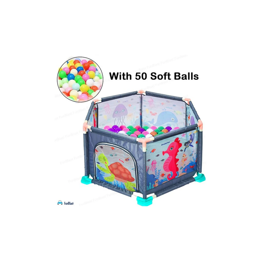 Balak Jumbo Ball Pool with 50 Soft Balls â€“ Ocean Ball Pool Fence for Kids