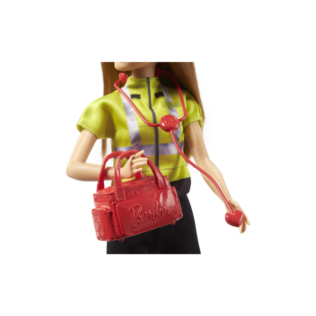 Mattel Barbie Paramedic Petite 12 Inch Fashion Doll with Brunette Hair, Stethoscope, Medical Bag & Accessories