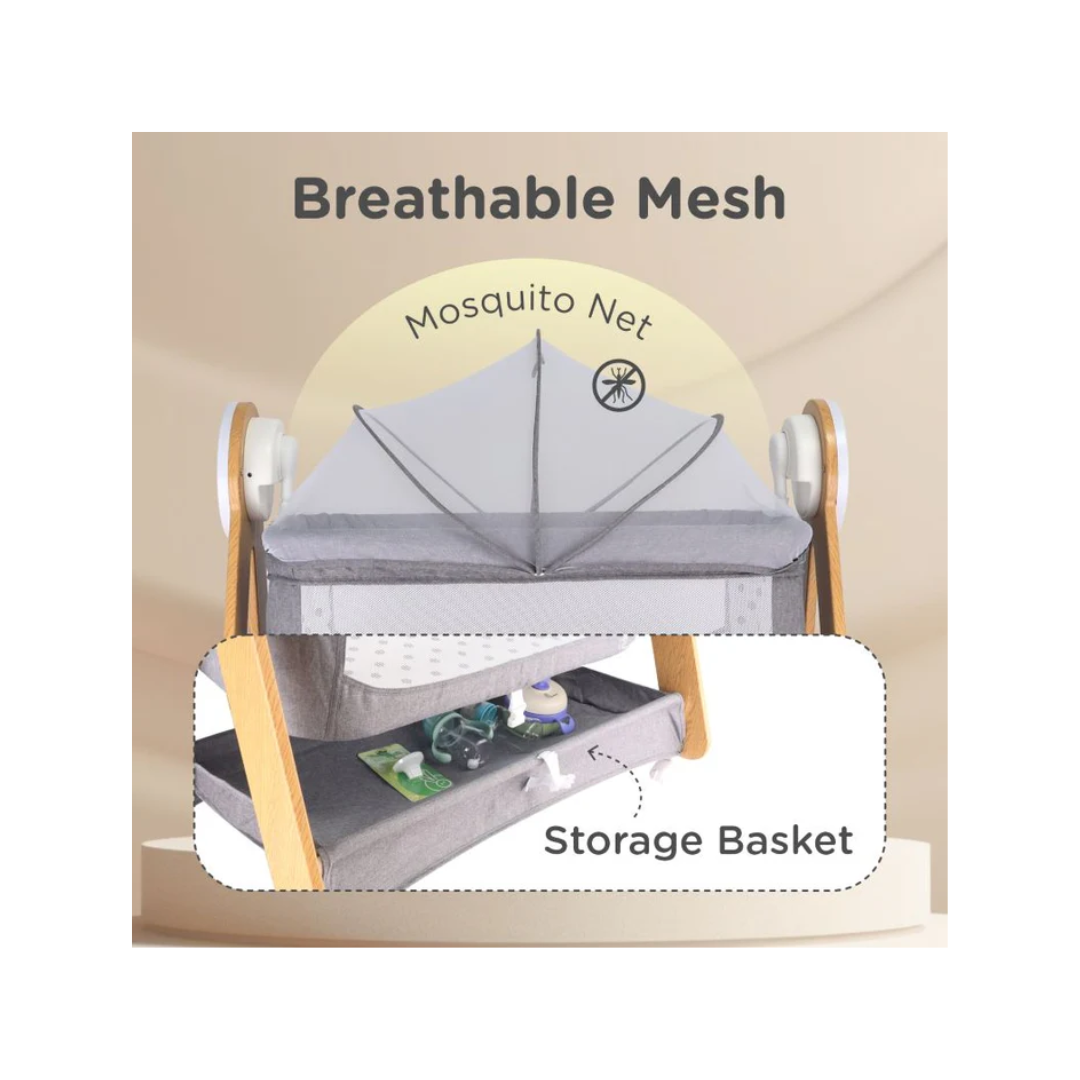 R for Rabbit Lullabies Woodsy Baby Cradle - Electric Cradle for Babies Grey