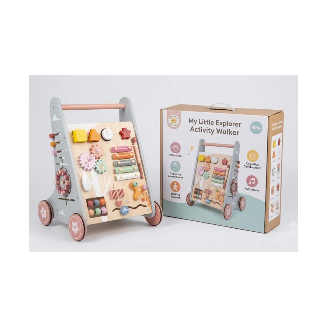 Wooden Baby Walker & Activity Centre - 5-in-1 Educational Push Toy for Toddlers (18+ Months)