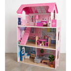 Rainbow Toys Pink Doll Room Wooden Dollhouse with Furniture Set for Kids