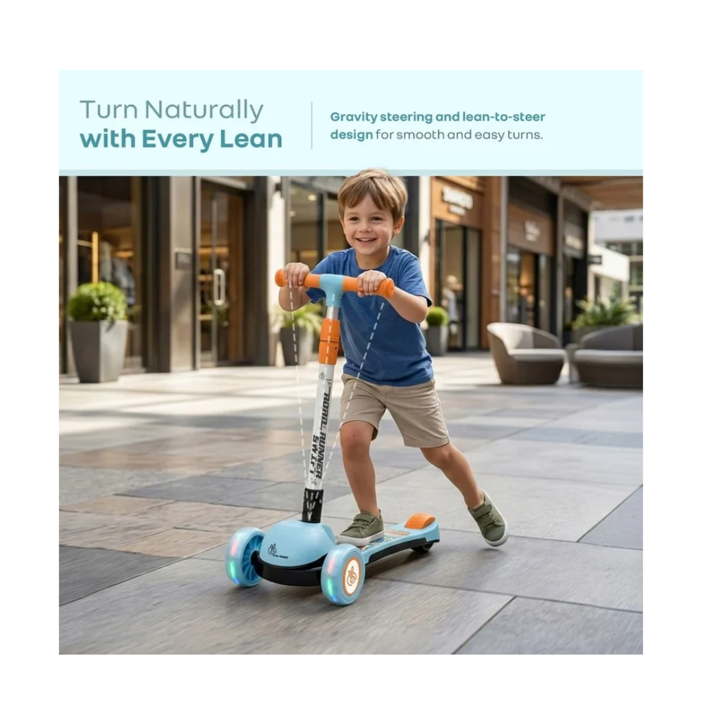 R for Rabbit Road Runner Swift Kids Kick Scooter with LED Wheels Blue Orange 3+ Years