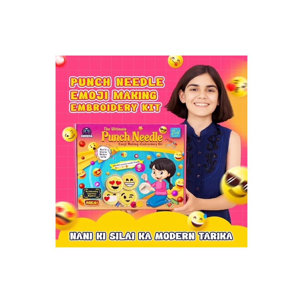 Kreeda Punch Needle Embroidery Kit, DIY Creative Activity, Emoji Embroidery DIY kit