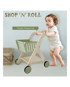 Playblox Shop 'N' Roll Wooden Shopping Trolley – Durable Pretend Play Grocery Cart for Toddlers, Easy Assembly Wooden Push Toy Set