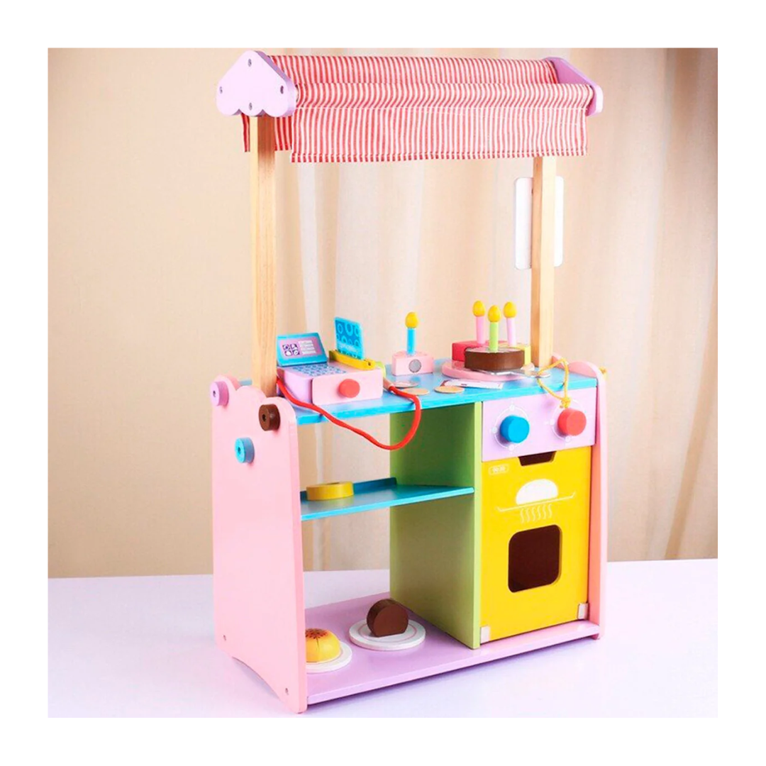 Wooden Bakery Shop Play Set with Cash Counter & Pretend Food Accessories