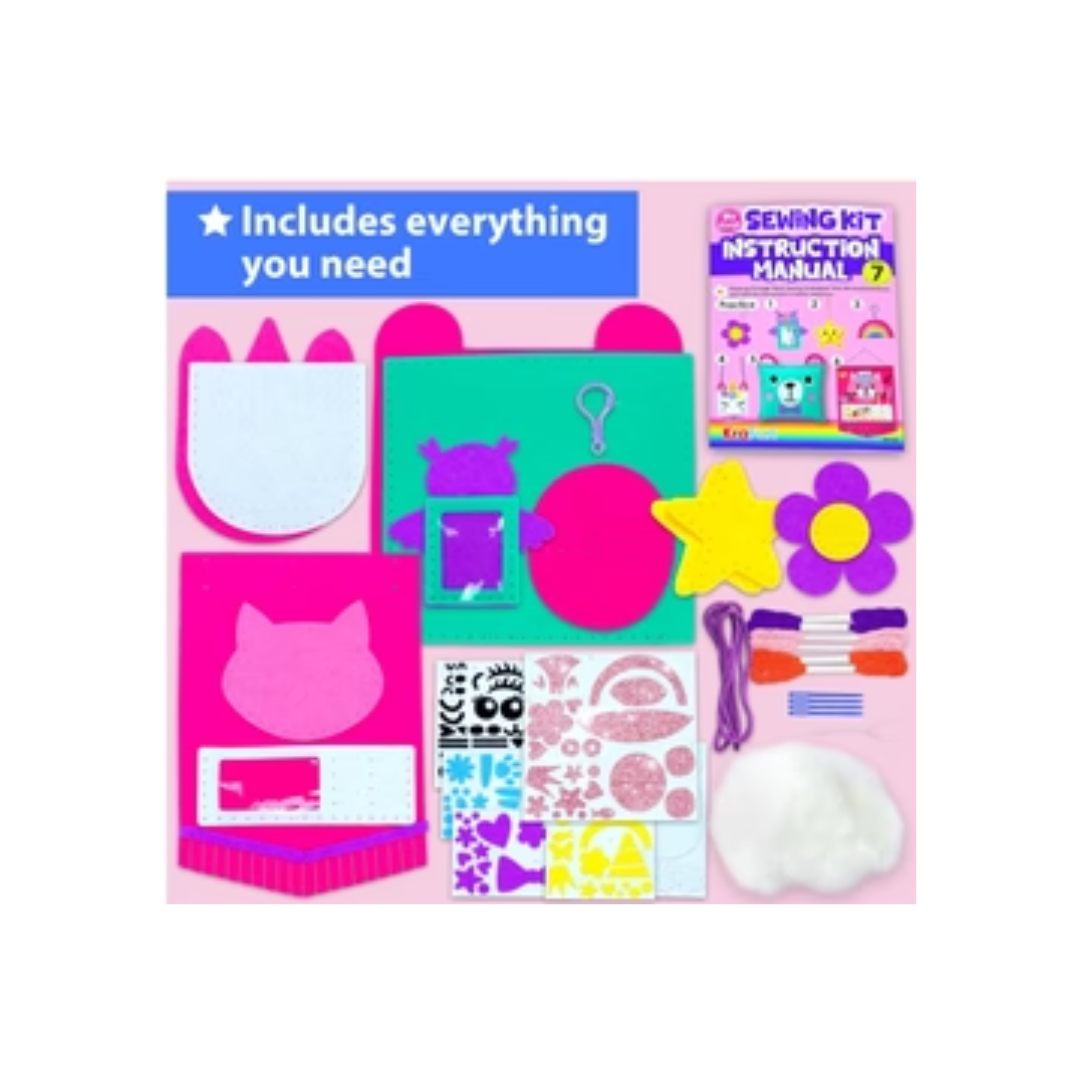 Ilearnngrow My First Sewing Kit for Beginner Kids DIY Projects of Stuffed Animal theme & Plush Pillow Craft