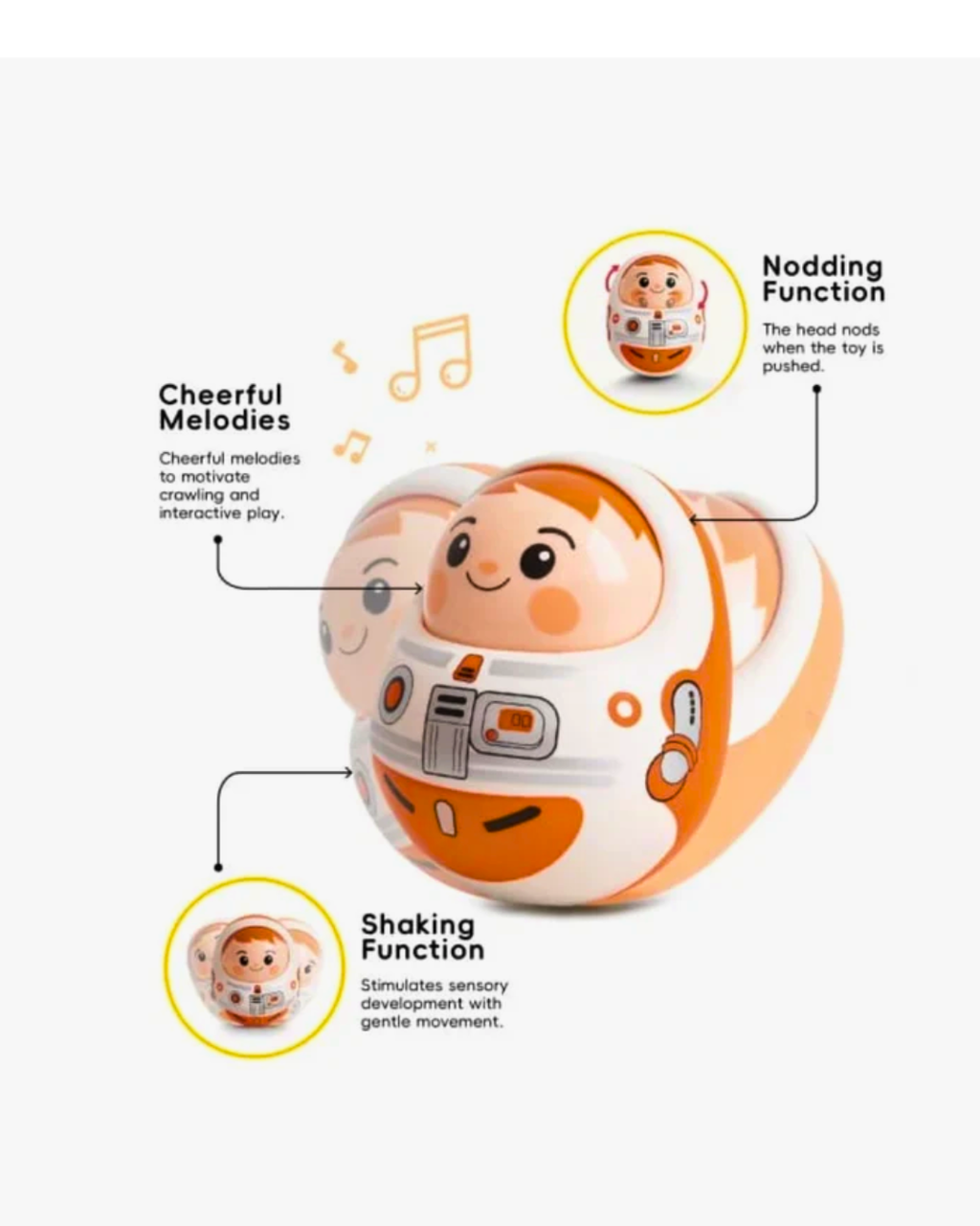 Hola Tumbler Doll Musical Roly-Poly Toy for Babies Self-Righting Sensory Toy with Lights & Music