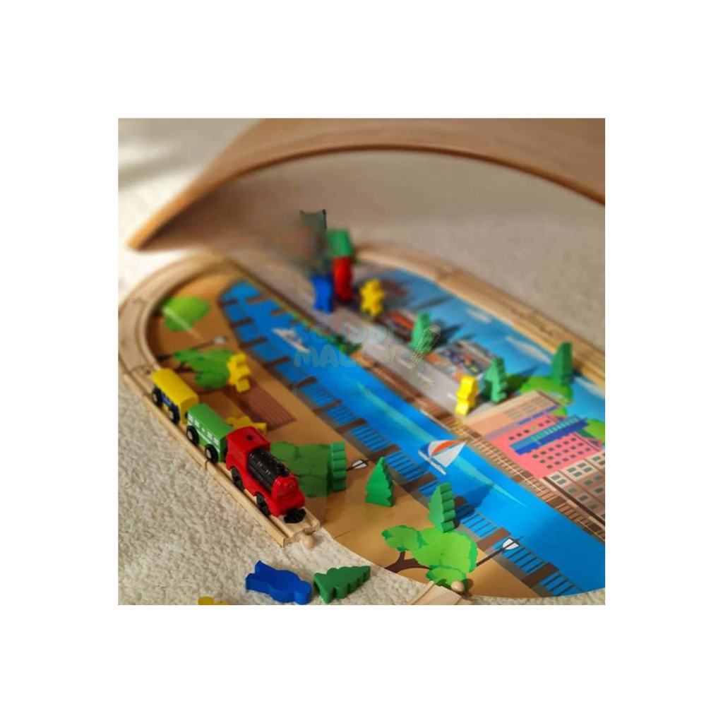 Rainbow Toys Wooden Electric Train And Track Set