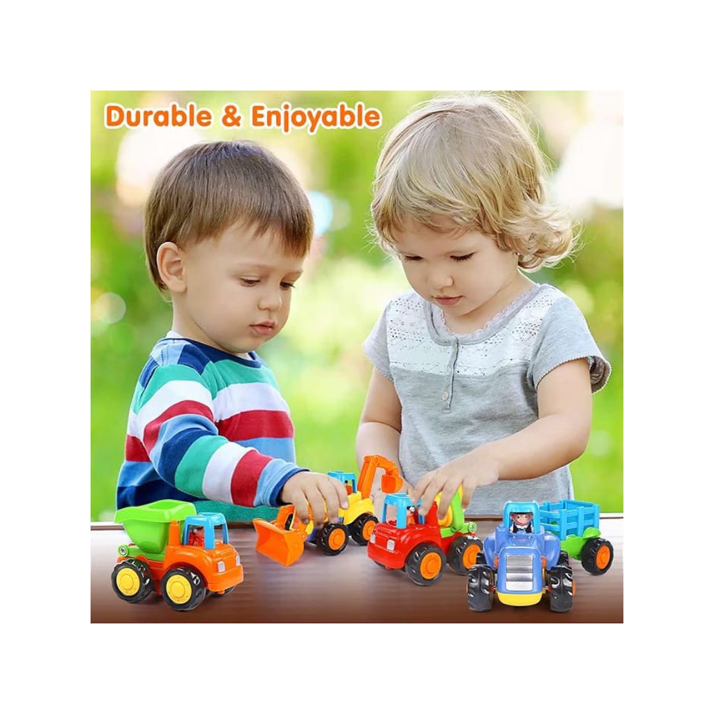 Hola Builder 4-WD Construction Truck 4 Pack Mini Construction Vehicle Toy Set for Kids