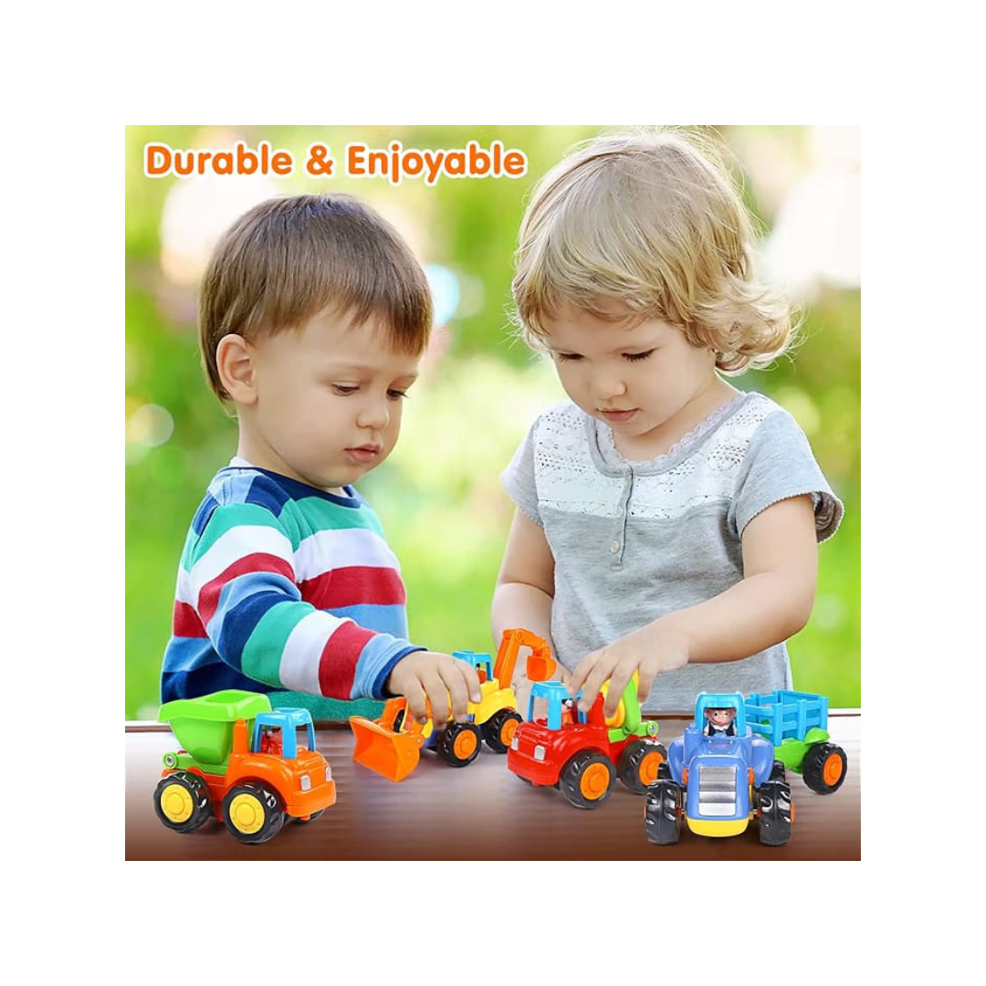 Hola Builder 4-WD Construction Truck 4 Pack Mini Construction Vehicle Toy Set for Kids