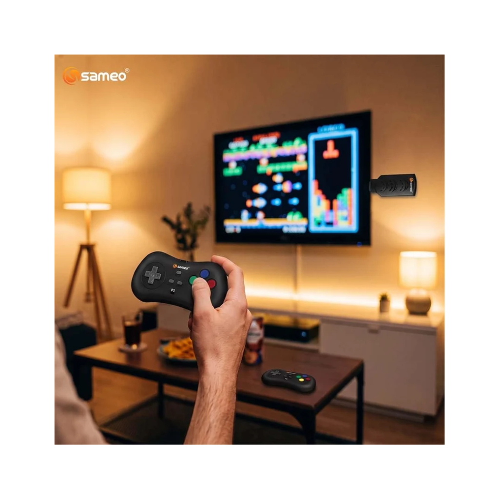 Sameo Micro Genius 2.0 8-Bit HDMI Gaming Console 800 Built-in Classic Games Dual Wireless Controllers Black