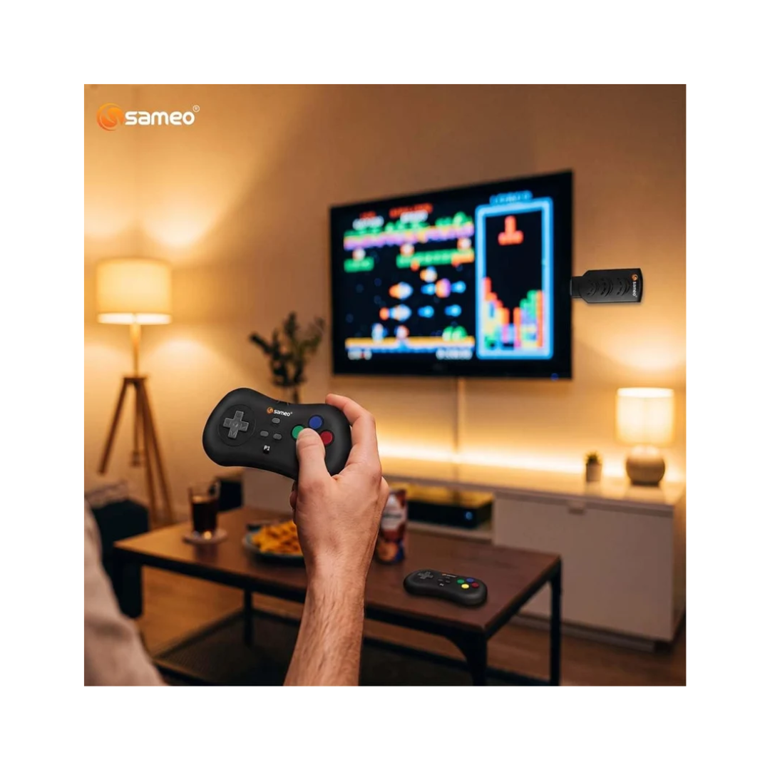 Sameo Micro Genius 2.0 8-Bit HDMI Gaming Console 800 Built-in Classic Games Dual Wireless Controllers Black