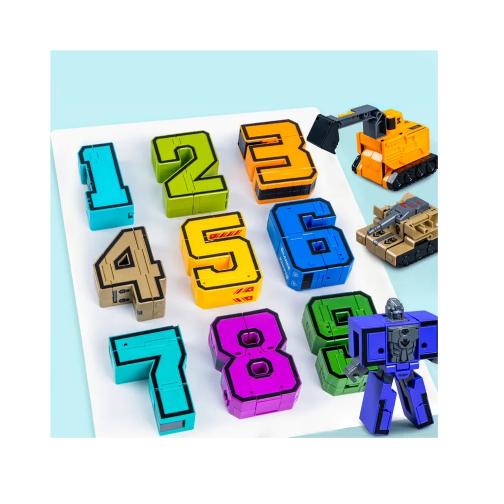 Gooeke Distortion  Number Puzzle Board with Transforming Robot