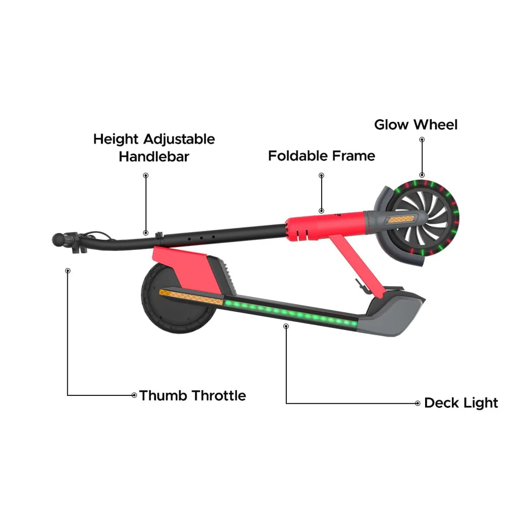 EMotorad Lil E Junior Electric Kick Scooter for Kids 6+ – 100W Motor, 8 km Range, Foldable – Active Red