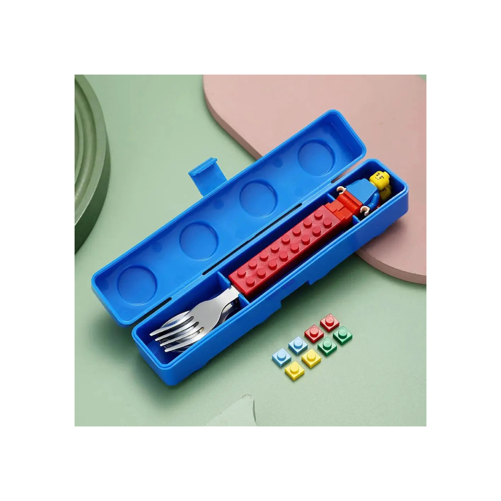 Rainbow Toys Building Blocks Design Stainless Steel Spoon and Fork Set