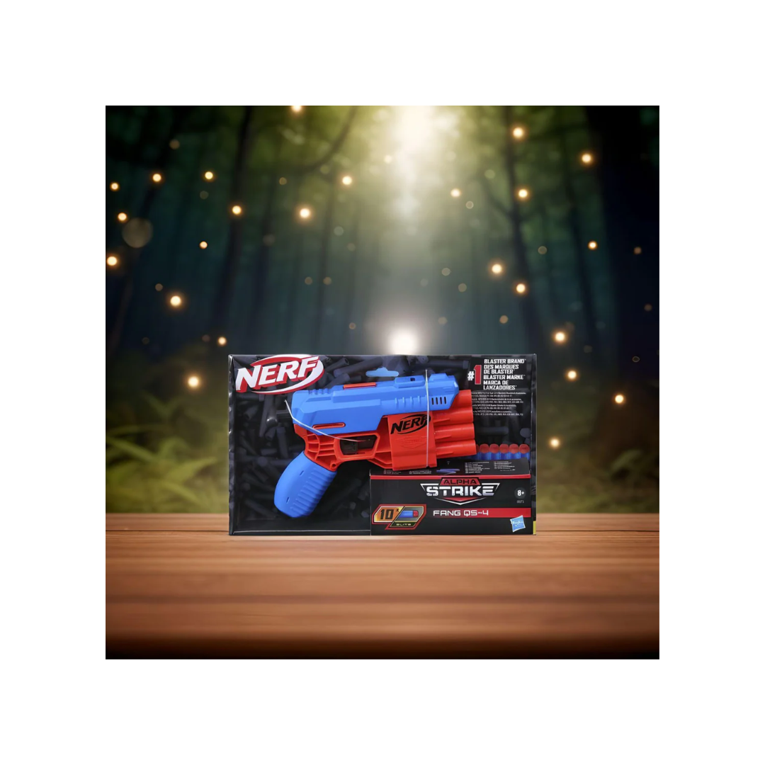 Hasbro Nerf Alpha Strike Fang QS-4 Blaster, 4-Dart Blasting Fire 4 Darts in a Row, 10 Official Nerf Elite Darts