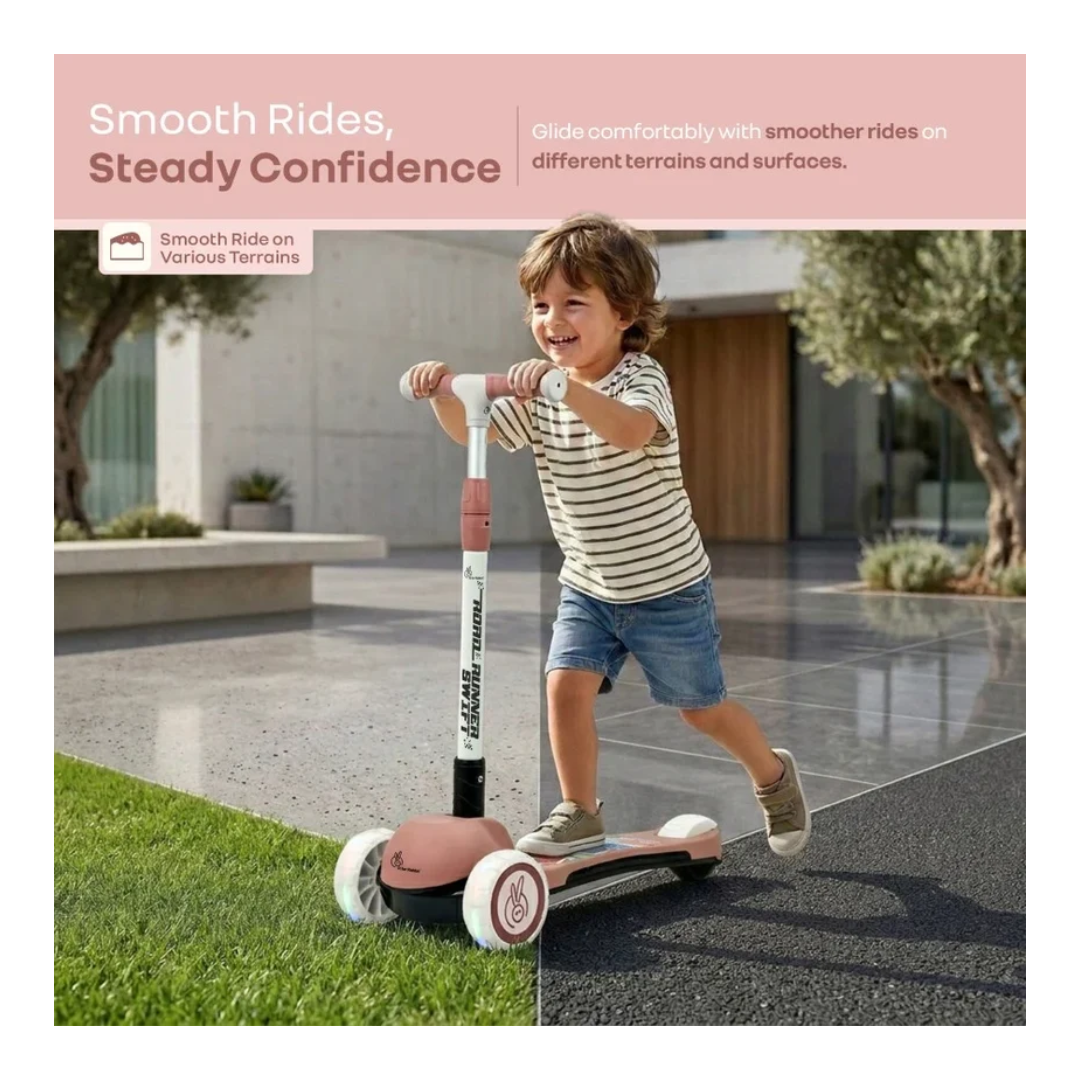 R for Rabbit Road Runner Swift Kids Kick Scooter with LED Wheels Dusty Rose – 3+ Years