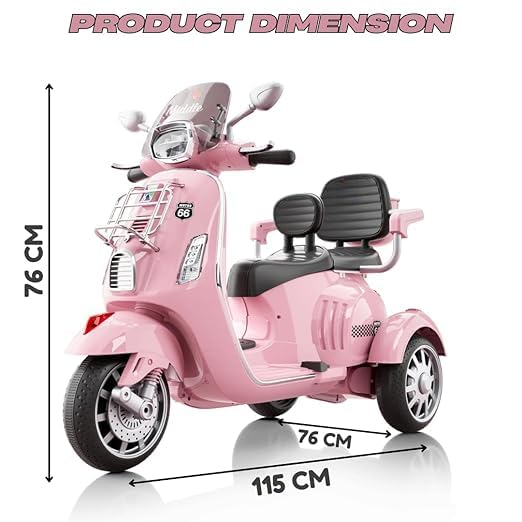 Rainbow Toys Vespa 12v Battery Operated Rechargeable Ride On Scooter with Music & Lights (Pink, Double Seater)