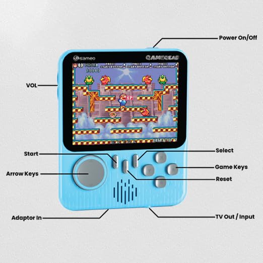 Sameo GameGear Handheld Video Game Console, Retro Mini Game with 666 Classic Retro Game TV Compatible for Kids, Rechargeable 8 Bit Classic (Aqua blue)