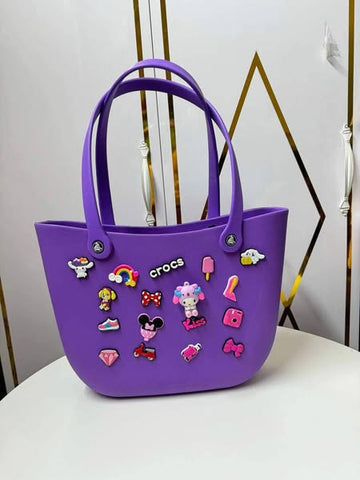 Purple Crocs Charm Tote Bag