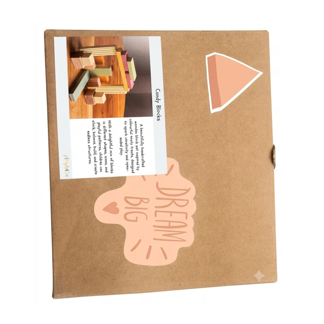Playblox Candy Blocks Handcrafted Wooden Building Set – Multi-Shape & Color Stacking Toy Set for Open-Ended Play, Creative Construction Blocks for Toddlers