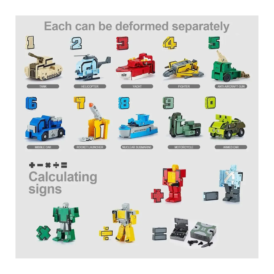 GOOEKE Distortion Digital Transforming Number Robot – 10-Piece Educational STEM Building Toy Set (Numbers 0-9) for Kids Ages 3+