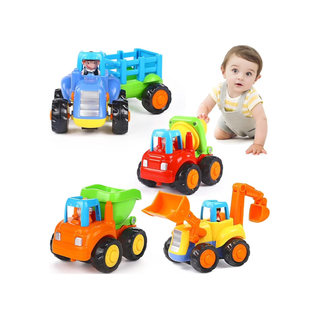 Hola Builder 4-WD Construction Truck 4 Pack Mini Construction Vehicle Toy Set for Kids